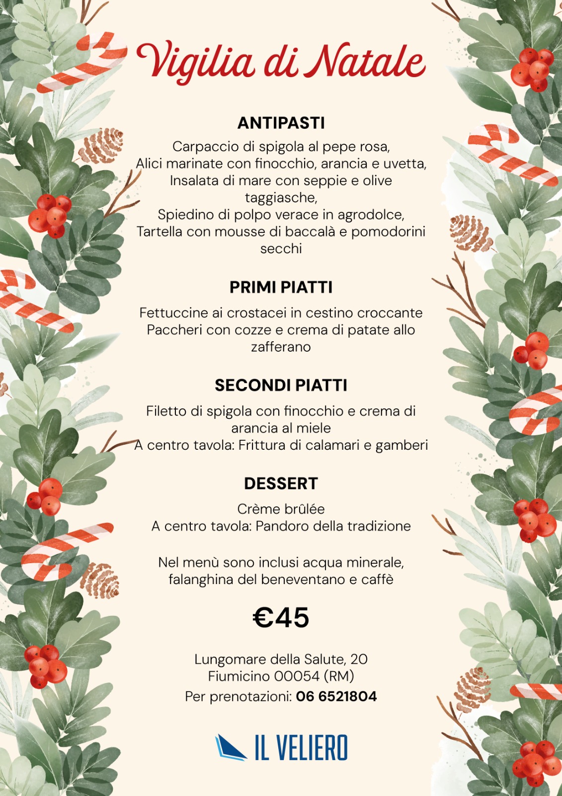 speciale cenone vigilia natale fiumicino
